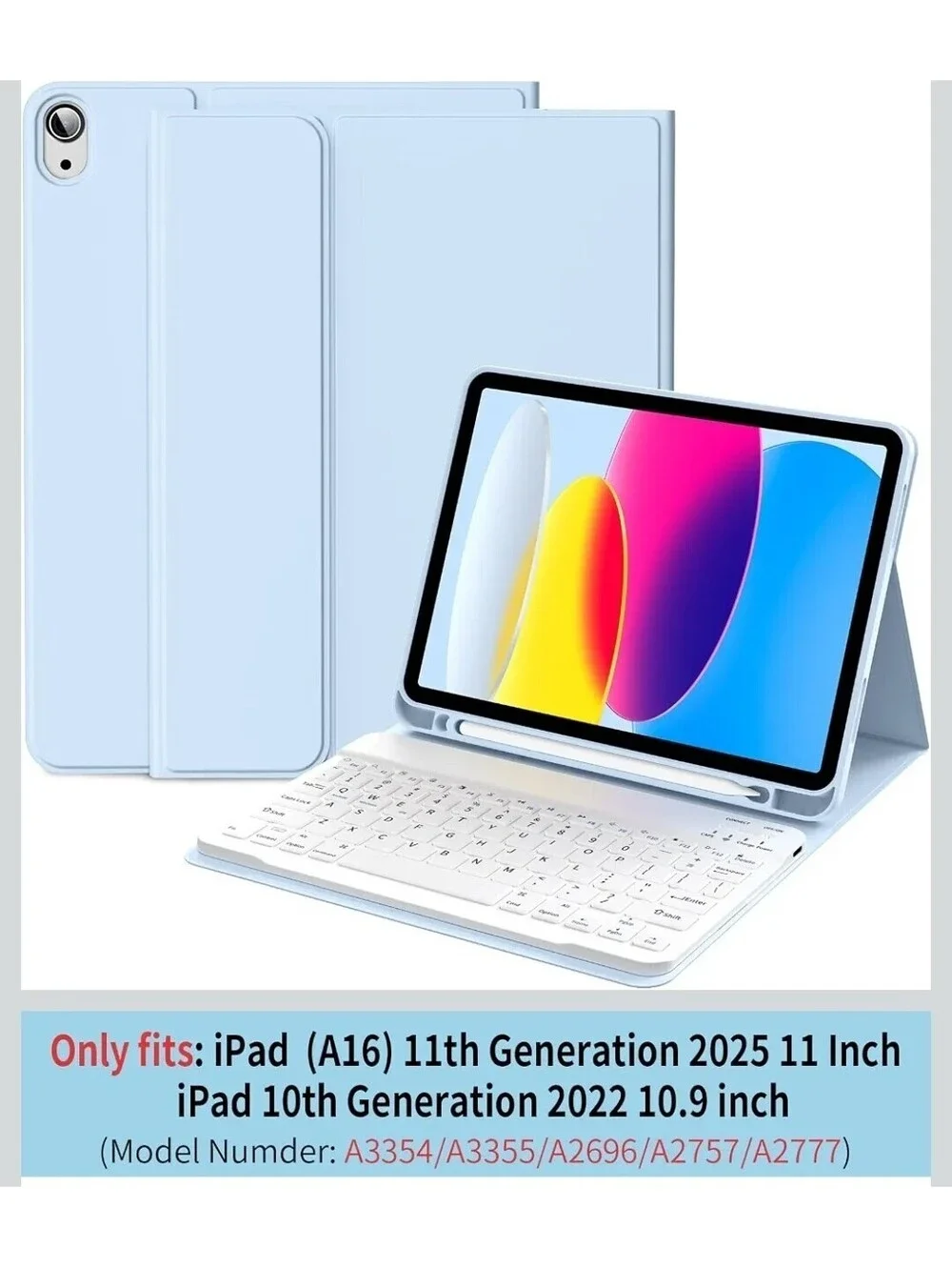 Keyboard Case for iPad A16 11th Generation, iPad 10th 2022, Sky Blue